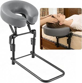 Massage Headrest for Bed Adjustable Height & Washable Pillow Cover with Memory Foam, Bed Massage Head Holder for Comfort, Face Down Pillow After Eye Surgery, Home Massage Kit Gray, Basic Set