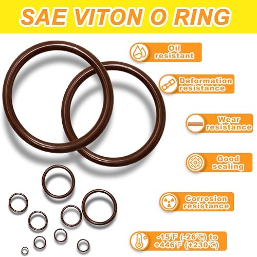 Miniatura 5 de KEZE 382 piezas SAE Viton O-Ring Surtido Kit 30 tamaños Brown O-Ring Set para varios automóviles, motores, bombas, cilindros, plomería, productos