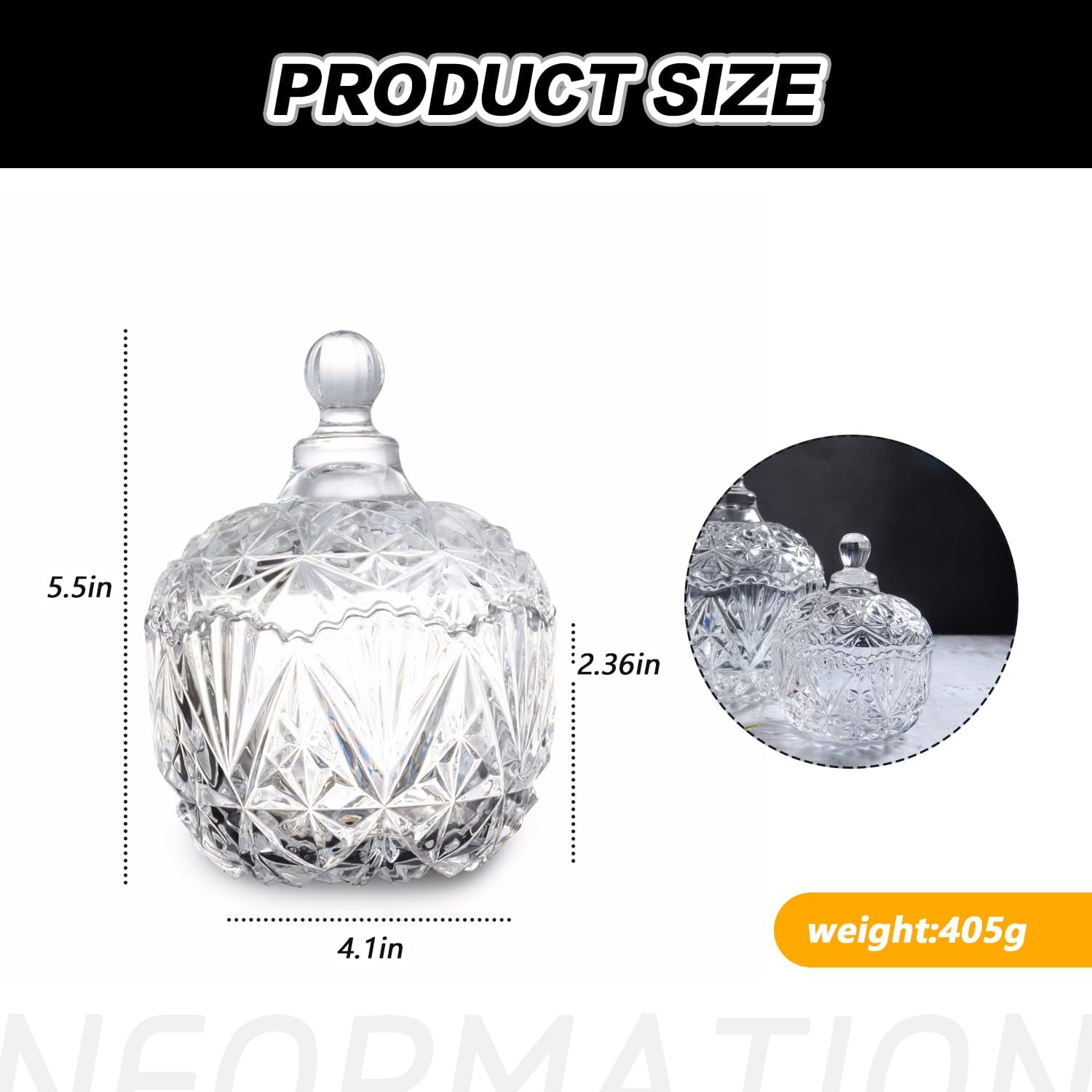 Glass Candy Dish Candy Jar with Lid Decorative Candy Bowl Crystal Covered Candy Storage Food Jars Container Organization for Home Party Wedding Display (Transparent) - Image 2