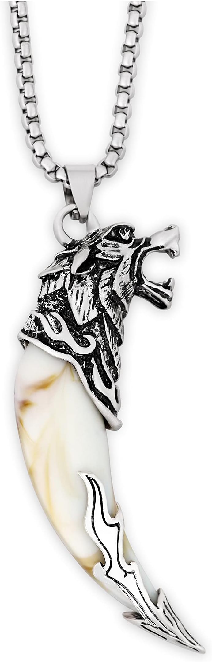 Silver Wolf Tooth Necklace - Men's Animal Fang Pendant With Retro Head Spear Chain for Ceremony Gift Jewelry
