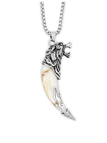 HAQUIL Silver Wolf Tooth Necklace - Men's Animal Fang Pendant With Retro Head Spear Chain for Ceremony Gift Jewelry
