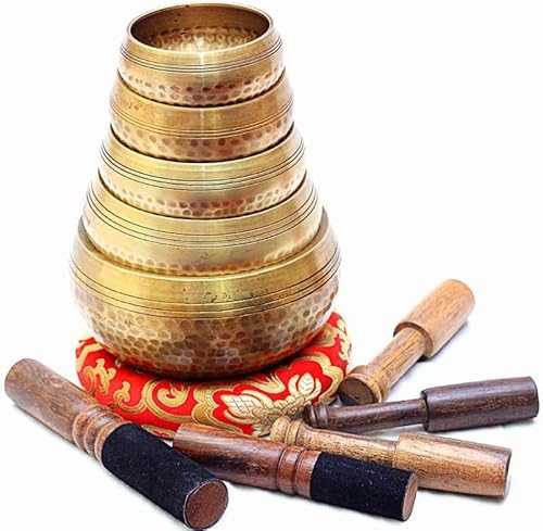 Singing Bowl Nepal-Beaten Tibetan Singing Bowl Set of 5 Hand Hammered - Buddhist Meditation Bowls From Nepal