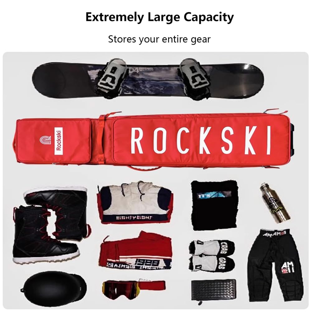Housse de Skis imperméable à roulettes, Double Housse de Snowboard à roulettes pour Les Voyages en Avion, Extensible de 165 à 177 cm, Convient à Un ou Deux Skis.