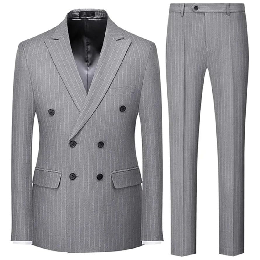 Men 2-Piece Tuxedo Suit Double Breasted Slim Fit Pinstripe Formal Suit with Blazer and Pants4