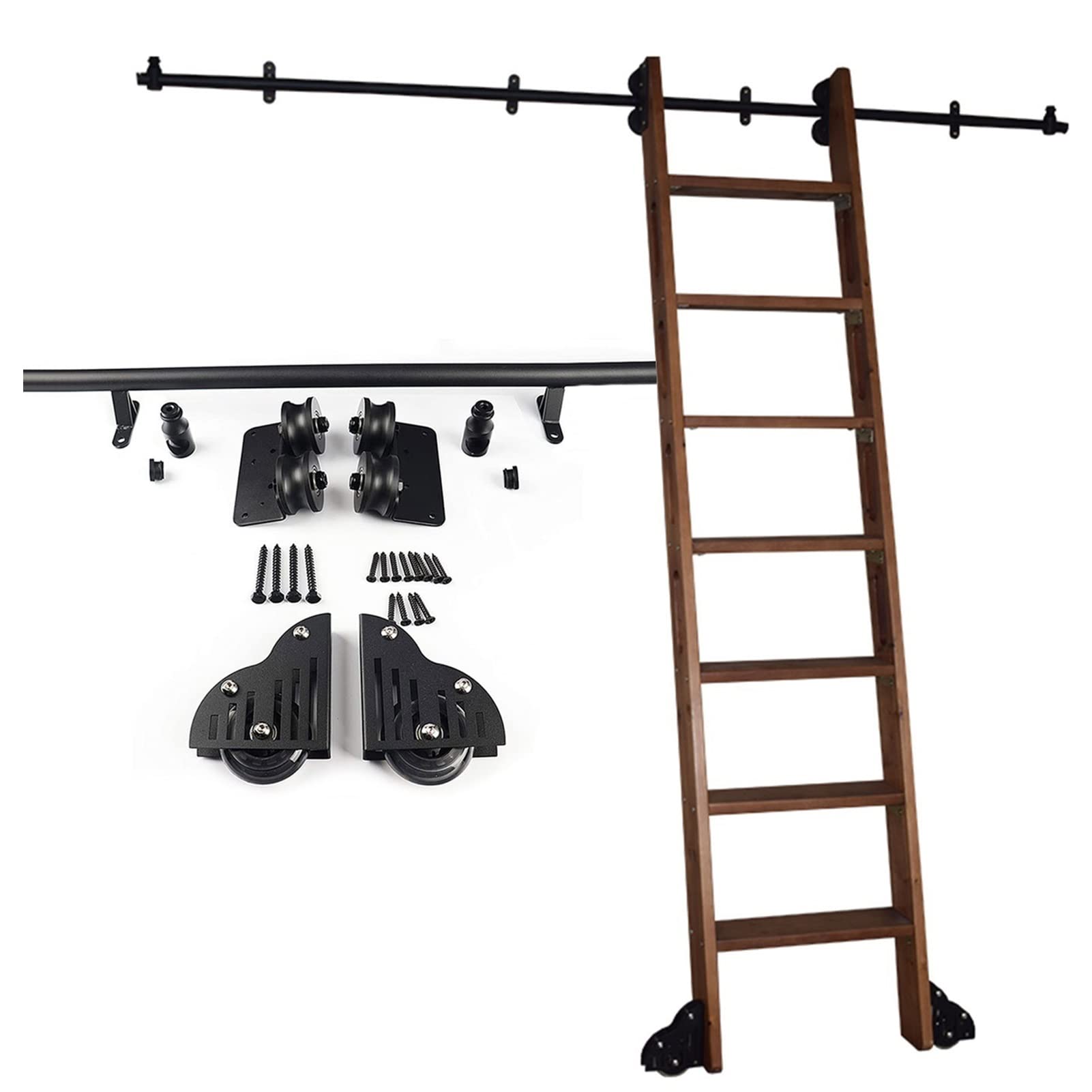 GHFXSCV Library Sliding Ladder Hardware Kit Round Track/Rail with Floor Roller Wheels 6.6ft Mobile Ladder Track Kit