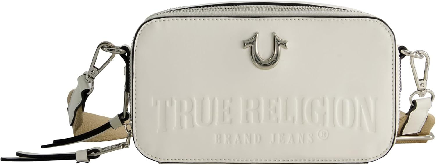 Concept One Women's True Religion Camera Bag, Women's Mini Shoulder Handbag With Embossed Logo and Adjustable Shoulder Strap