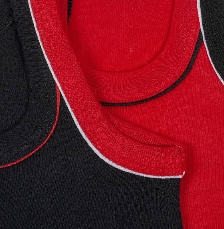 Image of TS LAVI TAVI Boys Kids Cotton Ribbed Sleeve Vest Innerwear Baniyan Comfortable & Breathable - Pack of 4, Black /Red