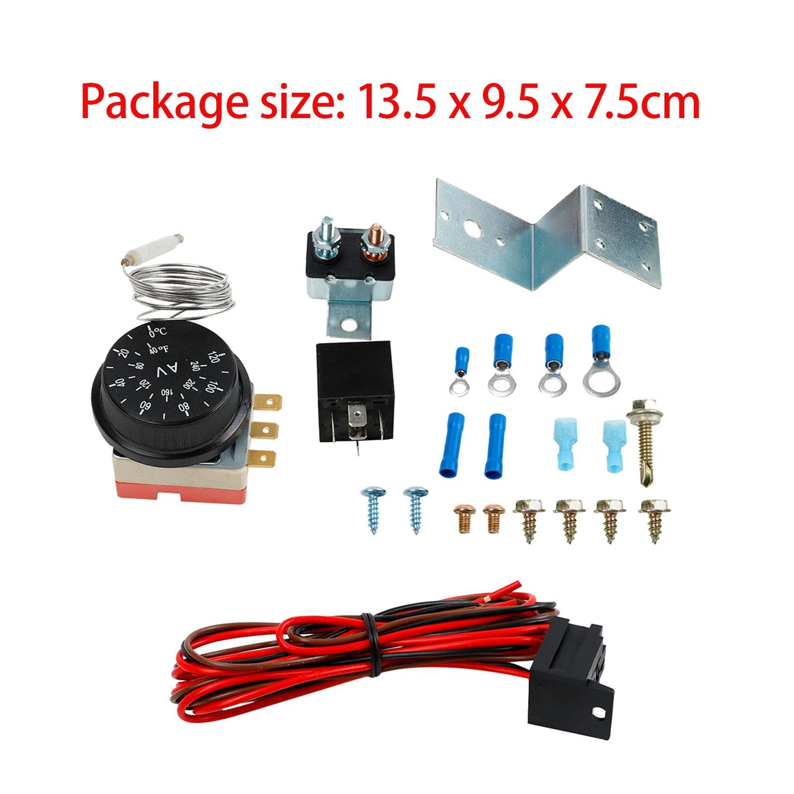 Kit Ventilatore Elettrico Termostato Regolabile con Sonda Temperatura E Cablaggio Auto 12V Multifunzionale Adatto a Camion Auto