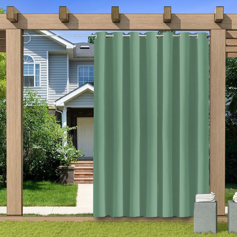 BliRiki Indoor Outdoor Blackout Curtain, Thermal Insulated Waterproof Outdoor Curtains for Patio Gazebo Pergola, Privacy Protection Room Divider Curtain for Bedroom, 1 Panel, W72 xH63, Green