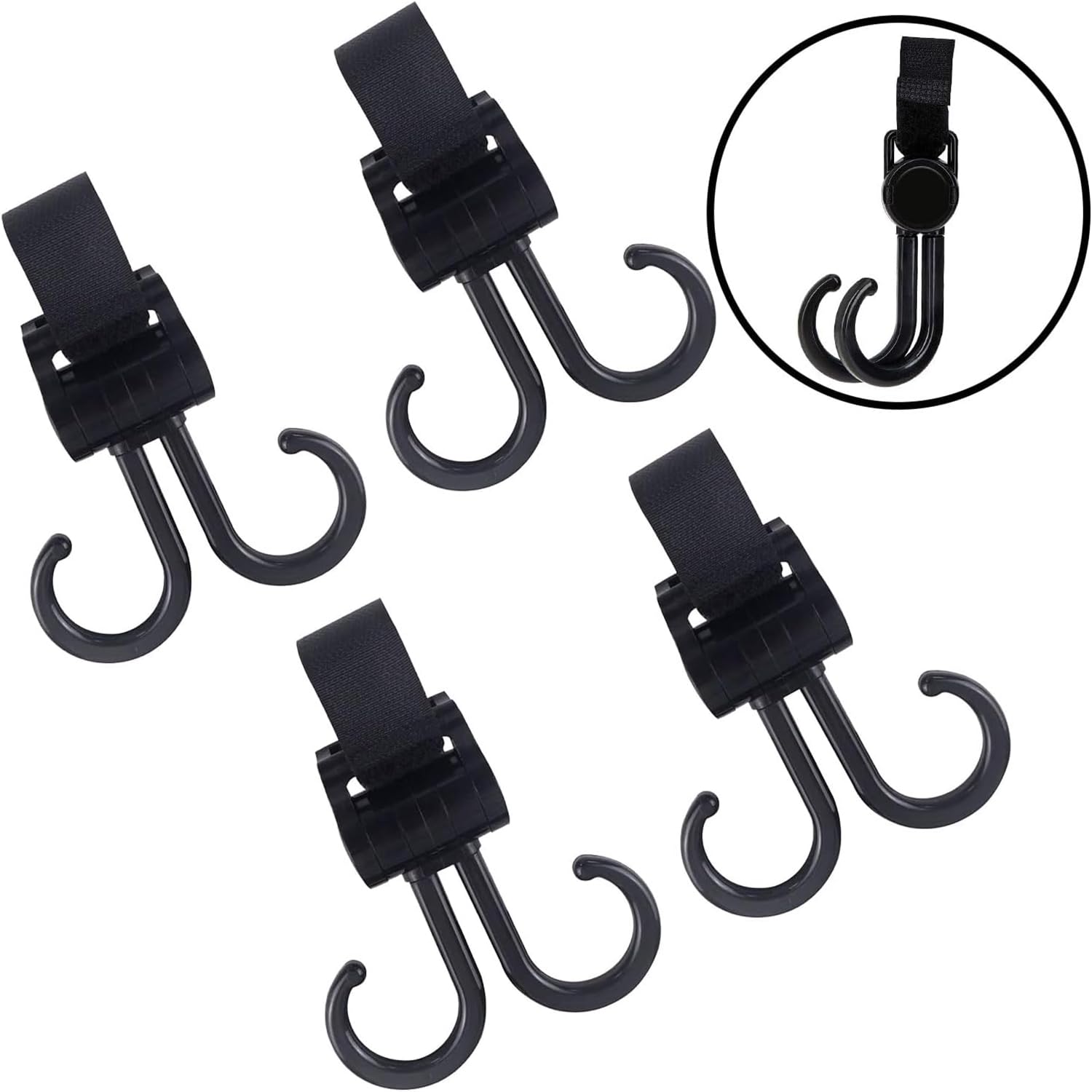 4 PCS Stroller Hook，360 Degree Rotated Adjustable For Hanging Diaper Bags Multipurpose Swivel Hooks，Ideal Stroller Accessories for Shopping, Travel, and Baby Gear - Black