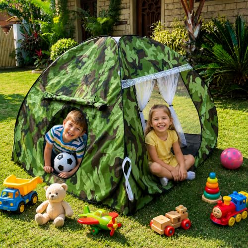 Image of Jungle Printed Play House Foldable Kids Play Tent for Boys & Girls|Indoor & Outdoor Toddler Activity| Play Tent for Kids |Fun Playhouse|Lightweight and Portable (Green-Black)