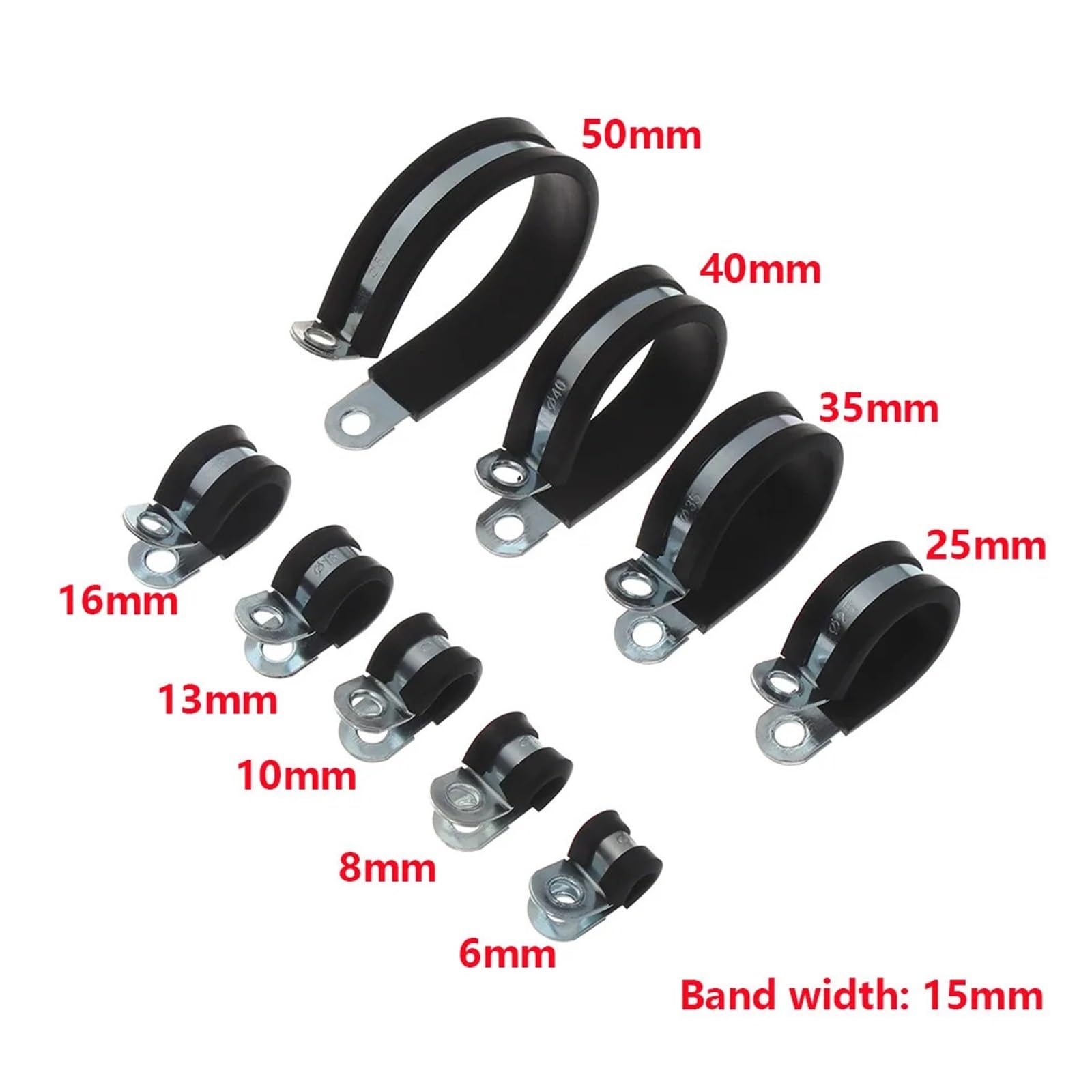 klipsy p wyłożone gumą, 10 szt. Gumowanych zacisków P Mocowanie rurowe Zacisk do węża Elementy mocujące kabli 6-50 mm(35mm)