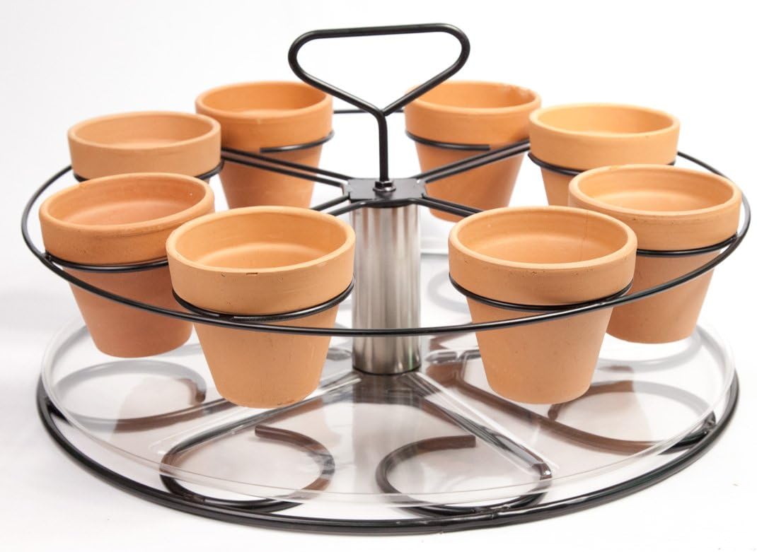 SSDI Brushed Stainless Steel Herb Garden / Plant Caddy ~ Holds five 6 inch pots ~ Carrying Handle and Drip Pan included