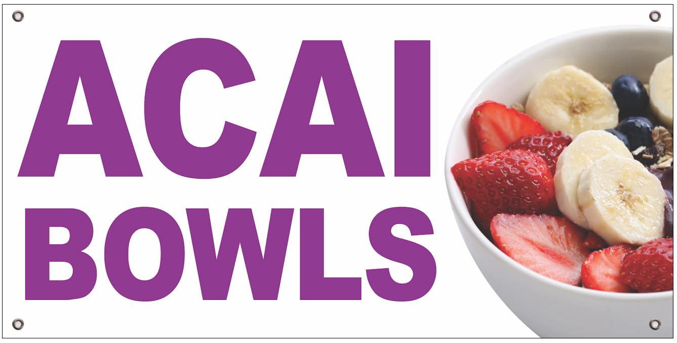 4LessCo 2x4 Feet ACAI BOWL Banner Store Sign Fabric Polyester With Grommets wb
