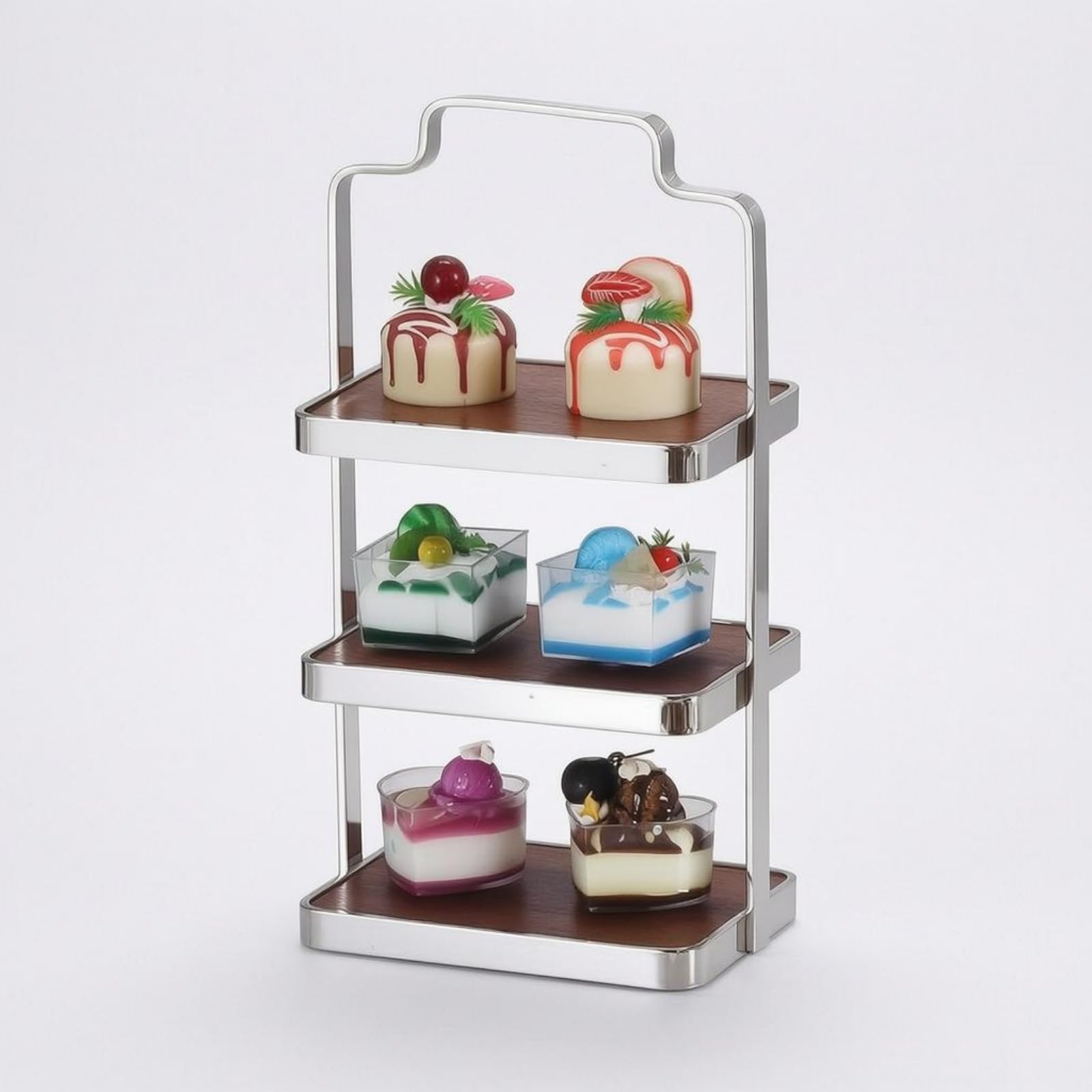 predolo Expositor Postres Triple Niveles Acero Inoxidable Expositor Cupcakes 3 Niveles Tono Madera Artículo Decorativo , Oro Rosa , Mediano