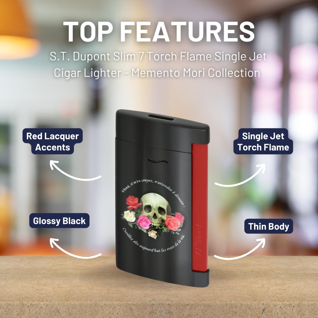 S.T. Dupont Memento Mori Slim 7 Torch Flame Single Jet Cigar Lighter