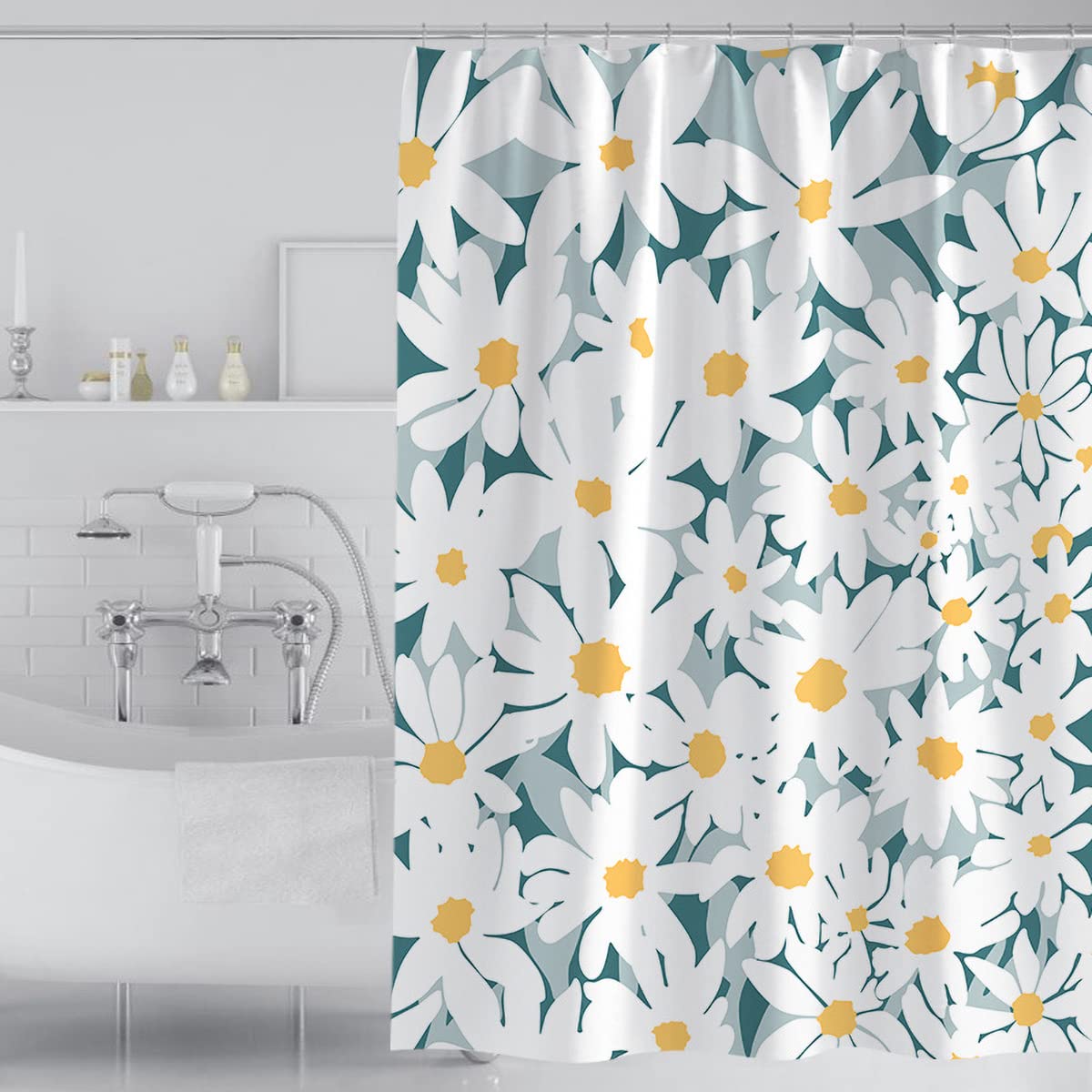 Tennove Shower Curtain 180 x 200cm Flowers Thick Polyester Fabric Mildew Resistant Shower Curtain Liner for Bathroom Decor Waterproof Bath Curtain with Hooks,Machine Washable Heavy Weighted