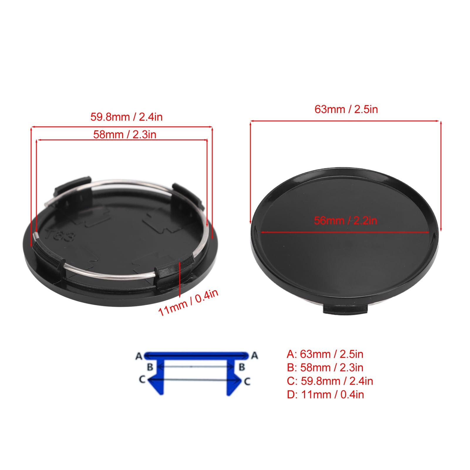 Cache-moyeux De Roue Voiture - Lot De 4 Pièces - Diamètre 63 Mm - En ABS Avec Pince Métal - Protection Anti-rouille Et Look élégant - 7