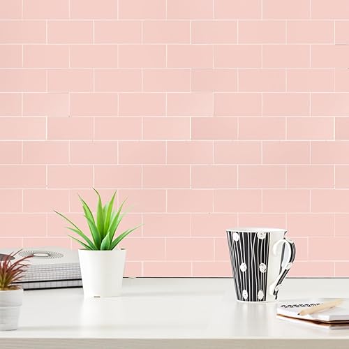 Miniatura 4 de 10 hojas de azulejos en muro con adhesivo enmarcado en azulejos de pared para cocina, baño, chimenea, caravanas y más (11.9 x 12.2 pulgadas, rosa