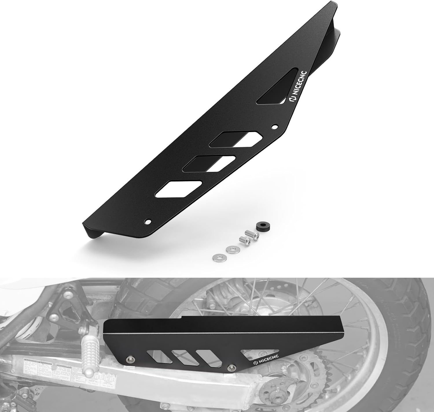 NICECNC Black Chain Guard Protector Aluminum CNC Compatible with DR650S 1996-2024, DR650SE 1996-2019