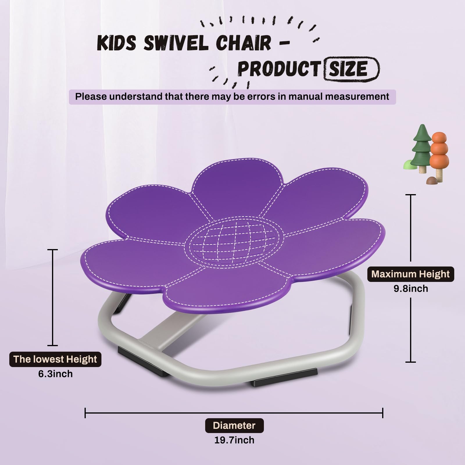 FAHKNS Sensory Spinning Chair for Autistic Kids, Body Coordination Training Chair, Purple Petal Non Slip Sensory Toys 360° Spinning for Autistic Kids Aged 3+, Improving Toddler's Physical Fitness