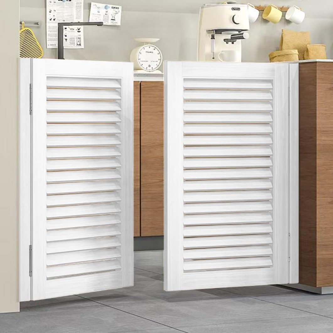 YVYKFZD Swinging Doors Cafe Door, Louvered Saloon Doors, Solid Wood Partition Door with Hinges, for Hallway Porch Kitchen Entrance Pub(White,W75xH90cm(30"x36"))