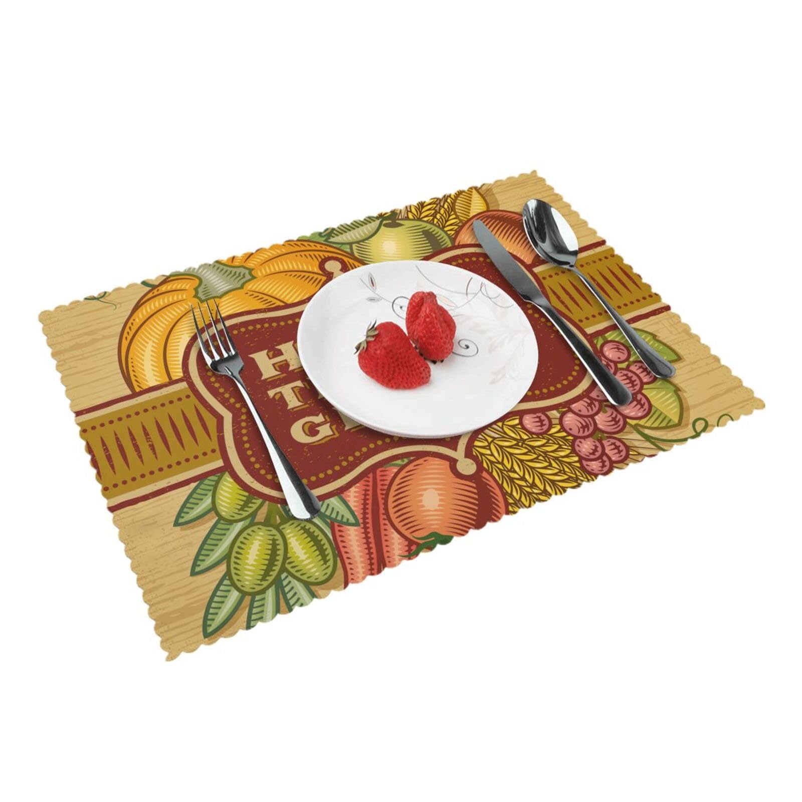 Bnvsadc Happy Thanksgiving 4 Pcs Heat Resistant Placemat 45X30 Cm, Printed Non-Slip Place Mats For Kitchen Dining Table Indoor Outdoor