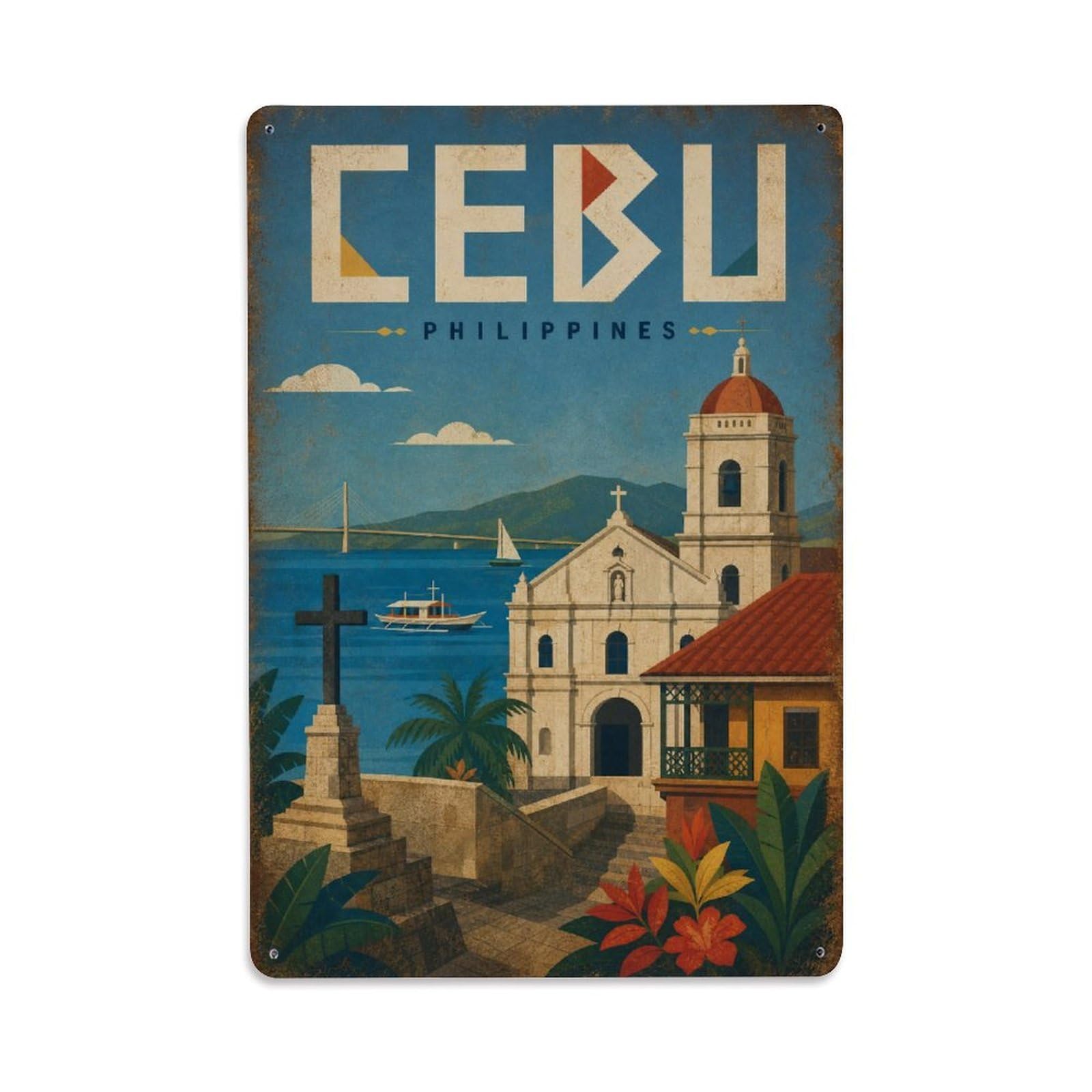 Gead 8X12inch Style Vintage Travel Philippines Cebu Metal Tin Sign