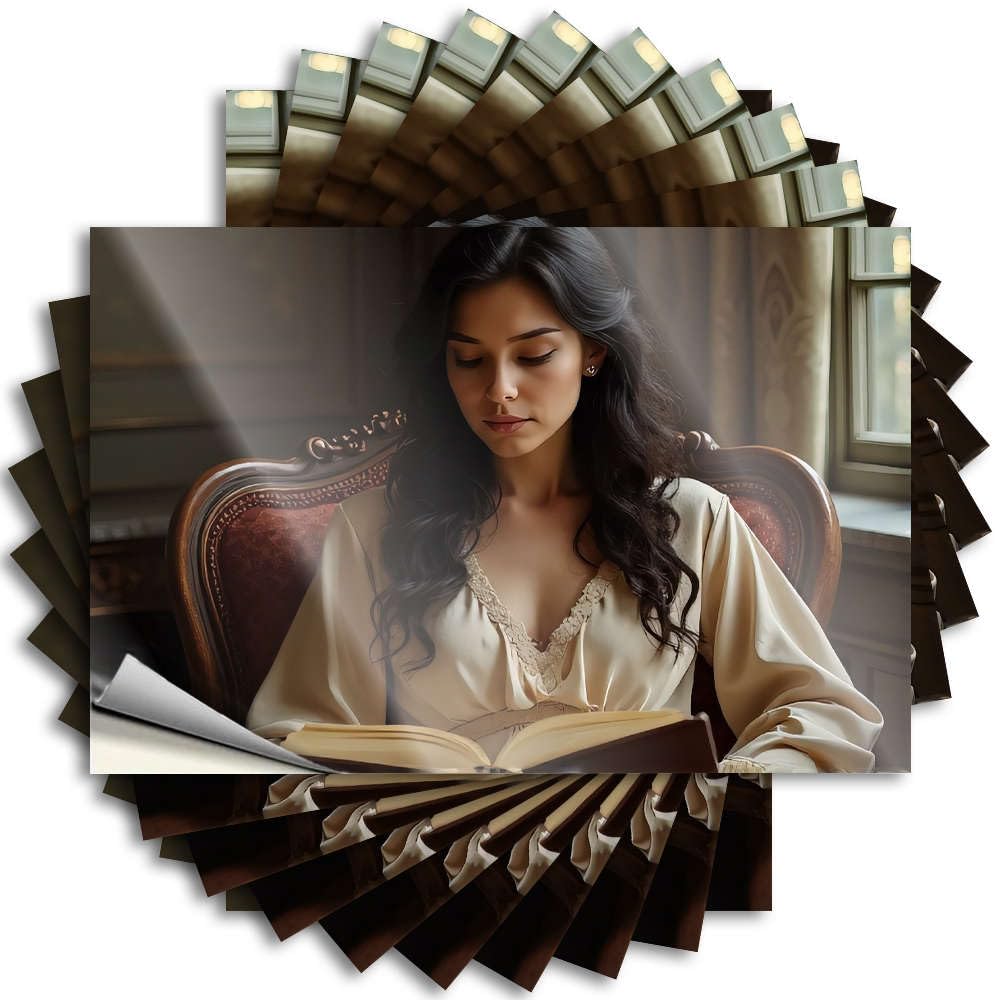 Fzfn Colour Bumper - Custom Helmet A Woman In A White Dress Reading A Book On An Ornate Chair. For Alcohol Entry Way Decoration(12X18cm)