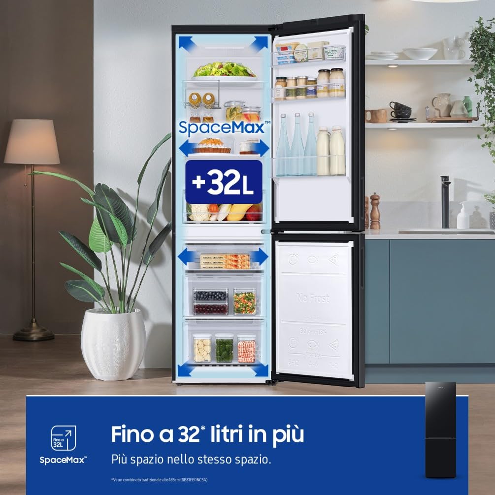 Samsung EcoFlex Frigorifero Combinato RB33B612EBN/EF, Wifi, All-Around Cooling, Space Max, Total No Frost, 344 L, LxAxP: 59,5 x 185,3 x 65,8 cm, New Empire Black