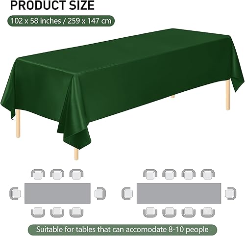 Miniatura 2 de MCEAST 4 manteles de satén verde oscuro de 102 x 58 pulgadas, mantel rectangular de seda brillante para fiestas, bodas, decoración de mesa de