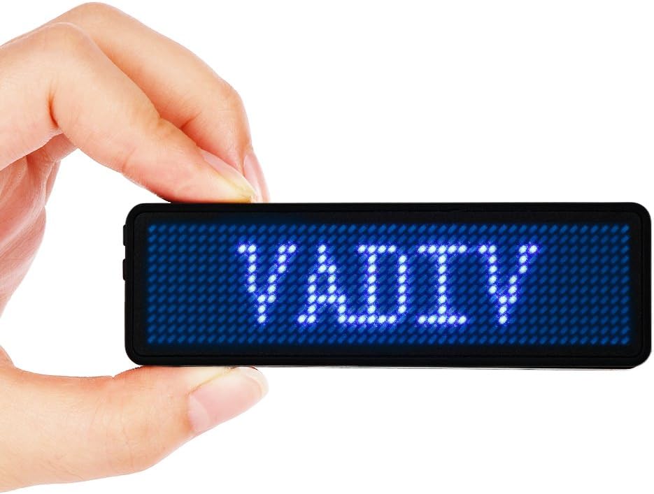 LED Name Tag, Business Badge Rechargeable Nametag Card with Magnet/Pin for Restaurant Shop Party Bar Exhibition (PC Only), 48x12 Pixels - Blue