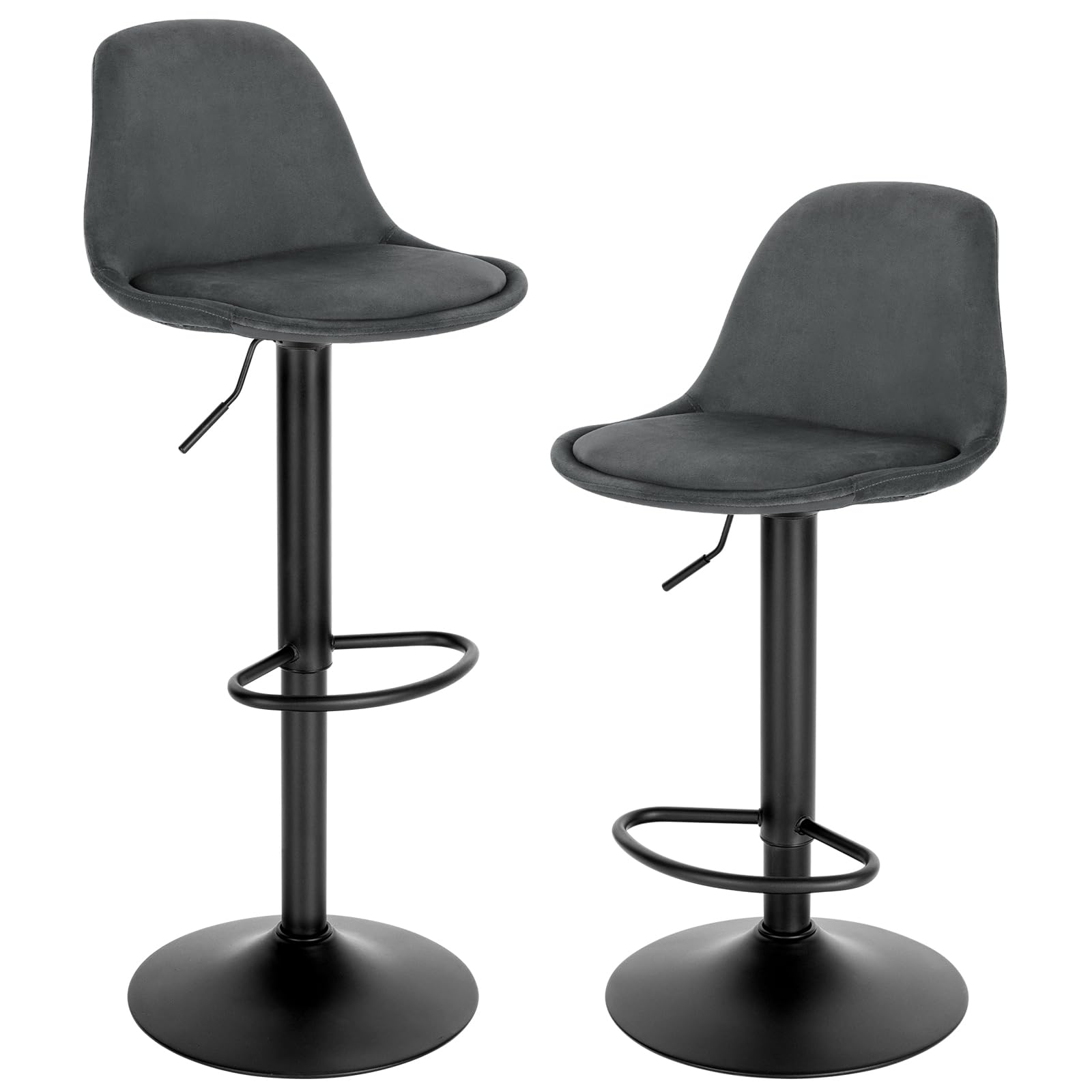 EUGAD Juego de 2X Taburete de Bar Giratorio, con Altura Ajustable Entre 60,5 y 82 cm, Taburete de Cocina, Estructura Metal, con Respaldo y Reposapies, Gris Oscuro, 1051BY-2