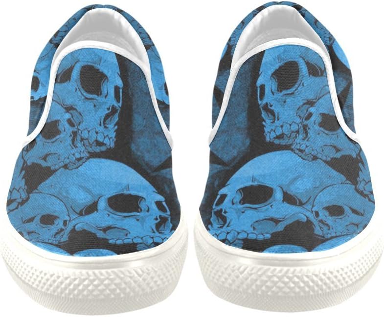 Men Canvas Shoes D-Story Custom Cool Blue Skull Print Fashion Shoes Sneaker