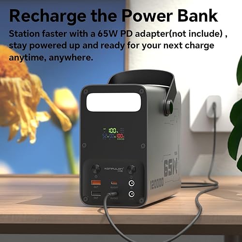 Miniatura 8 de Power Bank 60000mAh Power Station High Capacity Fast Charging PD 65W LiFePO4 Portable Outdoor Generator with DC 12V/3A Output & LCD Display Battery