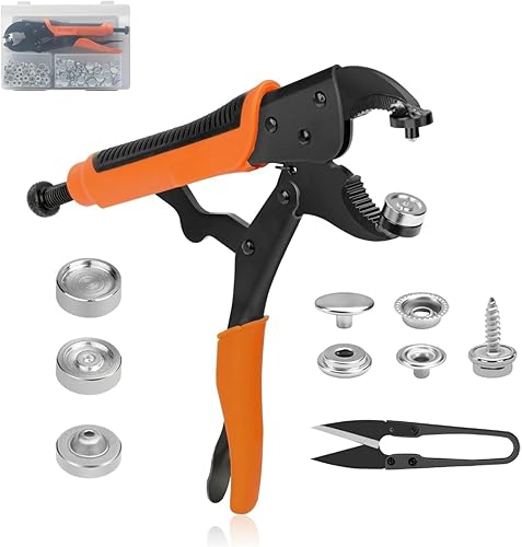 YXGOOD Herramienta de cierre a presión de alta resistencia con troquel, 50 juegos de broches de metal de repuesto, kit de herramientas de alicates