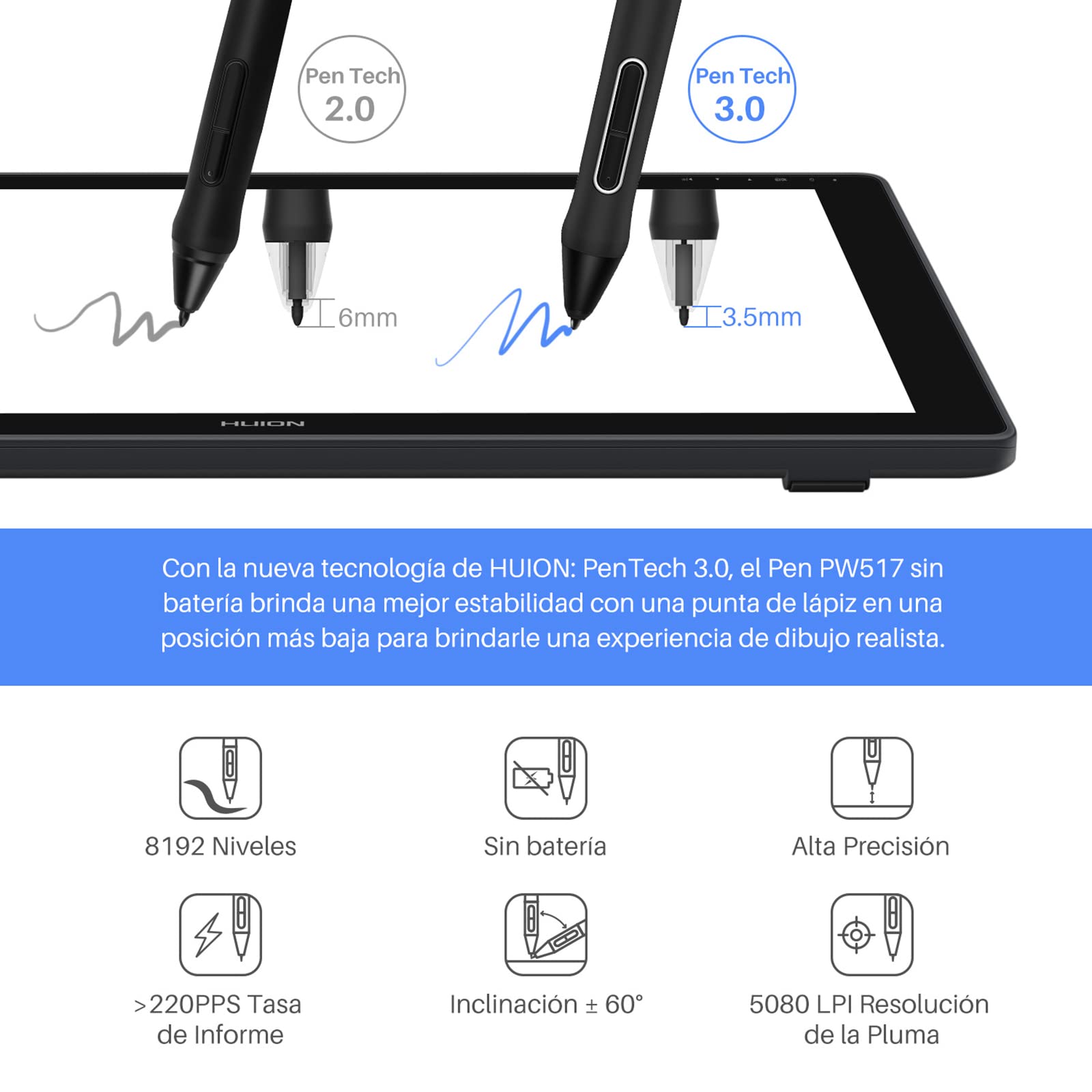 HUION Kamvas 24 Plus Tableta Grafica con Pantalla Profesional, 23,8 Pulgada Tableta de Dibujo de Vidrio Antirreflejo, QHD de 140% sRGB, Lápiz sin Batería PW517, para Trabajo en Línea y Enseñanza