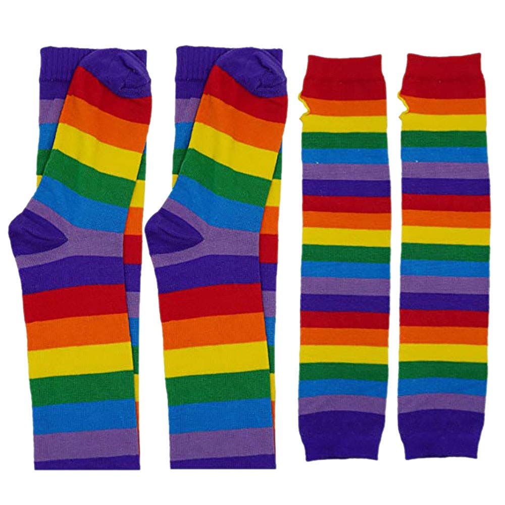 Set De Calcetines De Pierna Y Guantes De Brazo A Rayas Arcoíris – Accesorios De Cosplay Para Halloween Y Carnaval