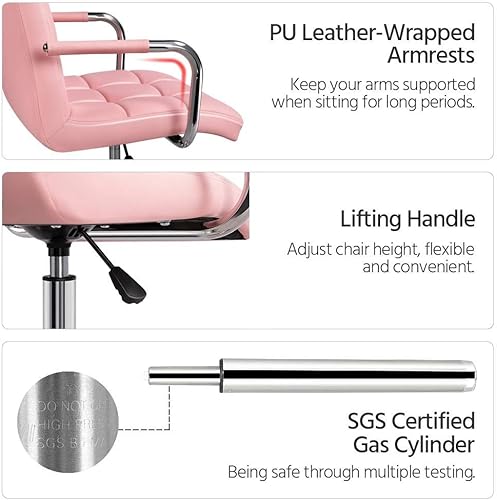 Miniatura 5 de Topeakmart Silla de oficina de altura ajustable con respaldo medio de cuero sintético giratorio de 360, asiento grande, elegante silla de oficina,