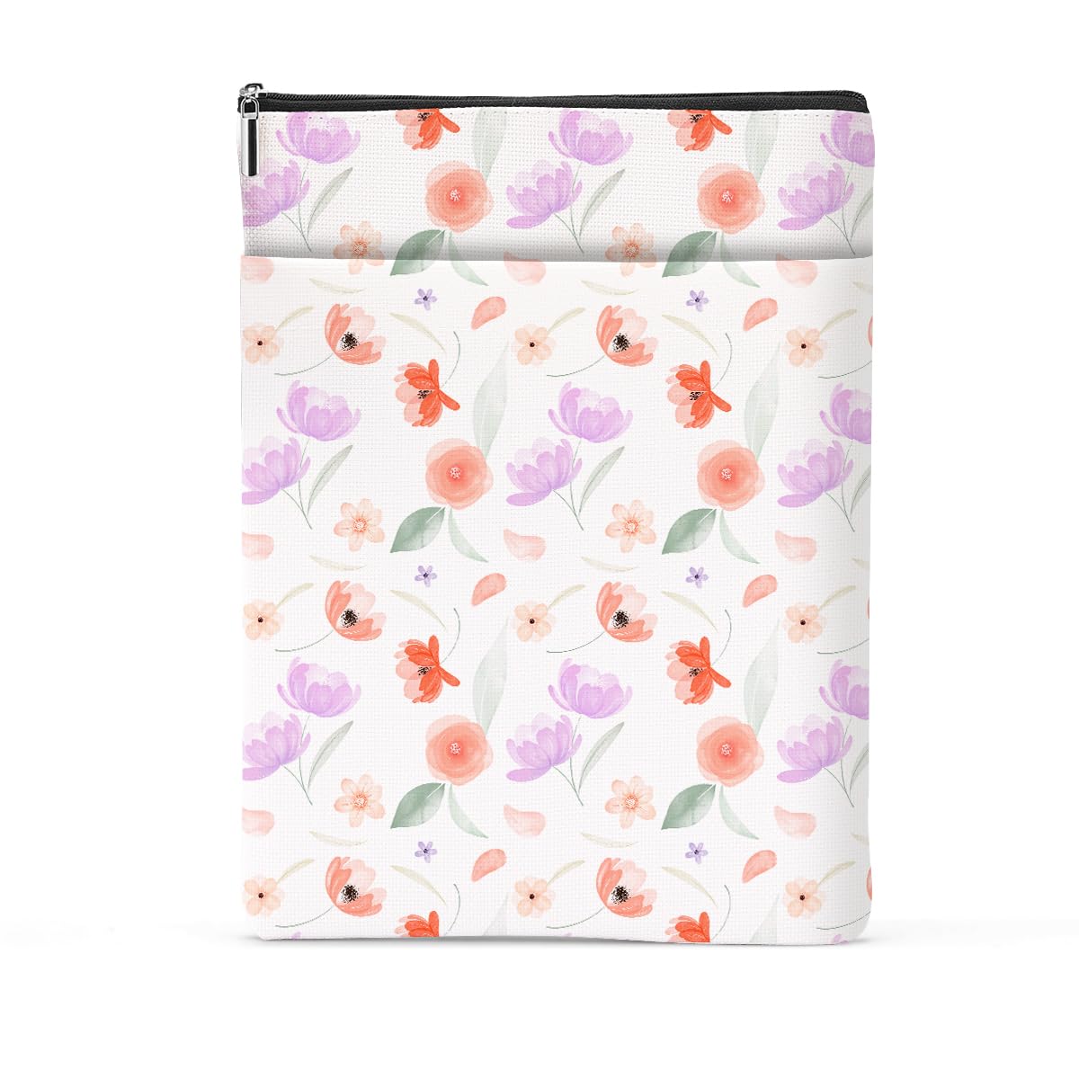 Book Sleeve Book Protector Book Pouch Book Lovers Gifts Bookish Gifts Book Cover with Zipper for Hardcover Paperback Washable Floral Printed Gift Bag
