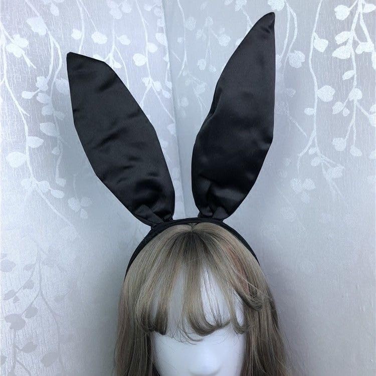 Miniatura 3 de Diadema con orejas de conejo, diadema de orejas de conejo de Pascua para fiesta, cosplay, accesorio de disfraz de orejas de conejo (negro)