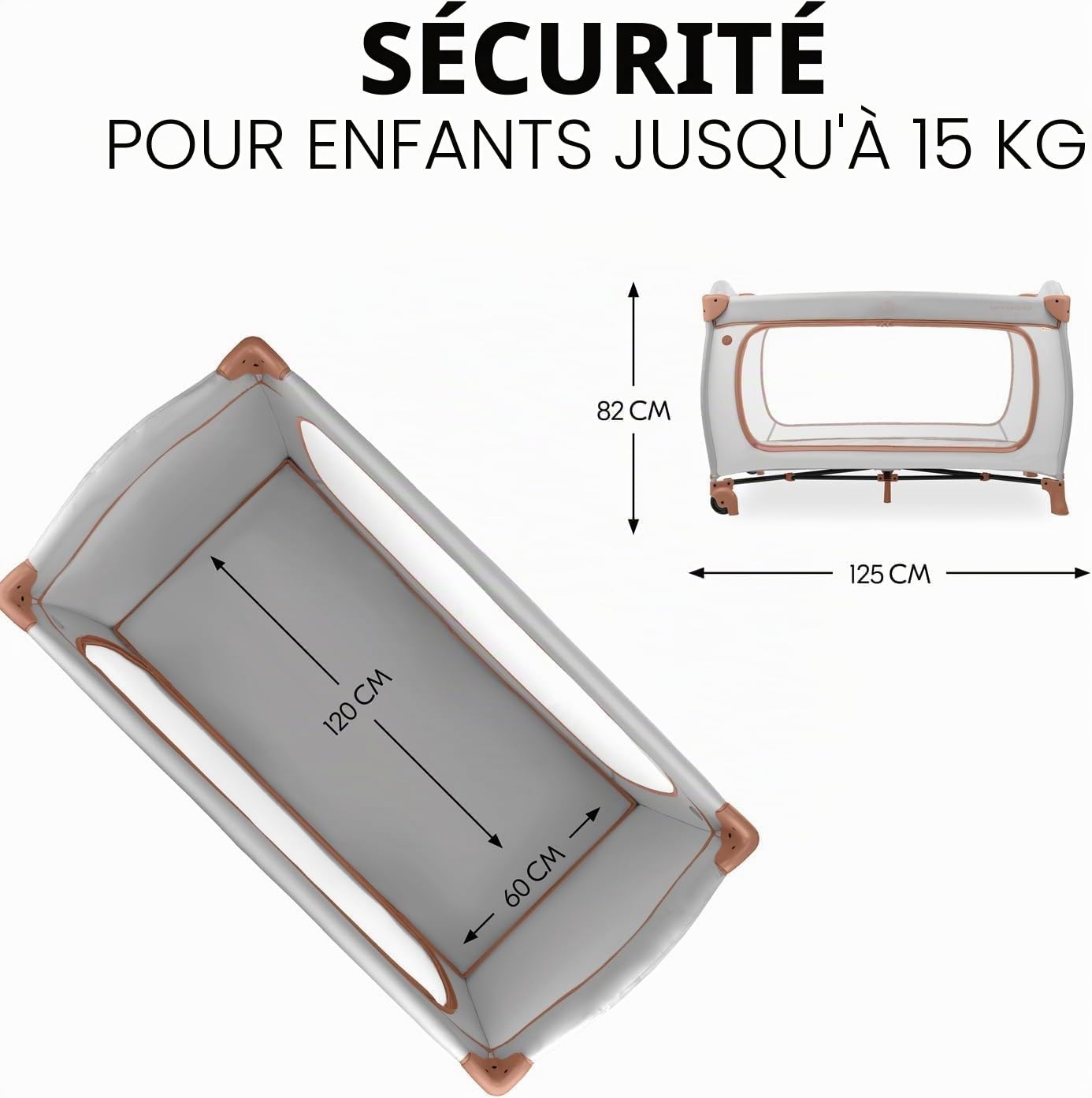 hauck Lit Parapluie avec Ouverture et Roues Sleep N Play Go Plus Dusty Cork | Pliage compact. sac de transport I De la naissance à 15 kg/3 ans, lit bébé et parc (sans matelas)