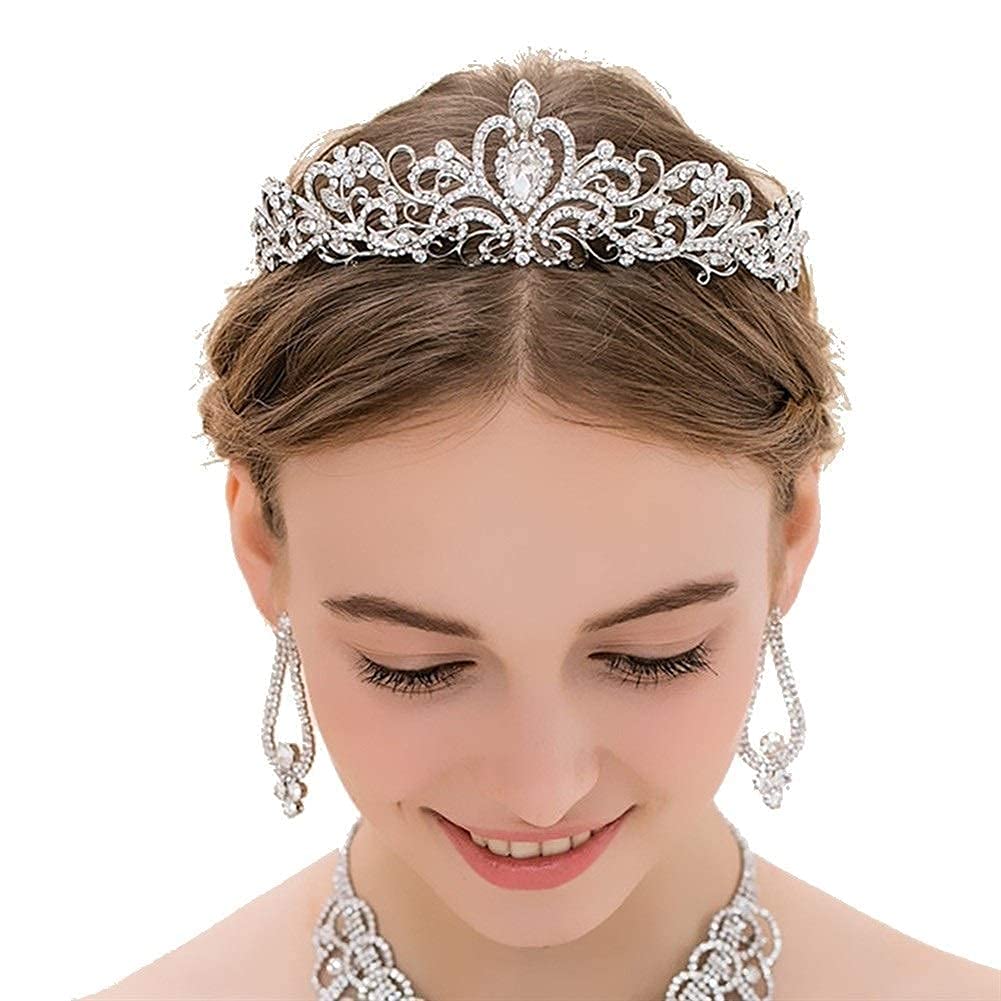 Winomo Tiara Per Capelli Con Cristalli E Strass, Cerchietto Da Sposa Argento, Lungo 41 Cm, Per Matrimonio E Festa