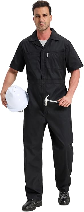 Men's Short Sleeve Coveralls Mechanics Jumpsuit Summer Overall Work Suit