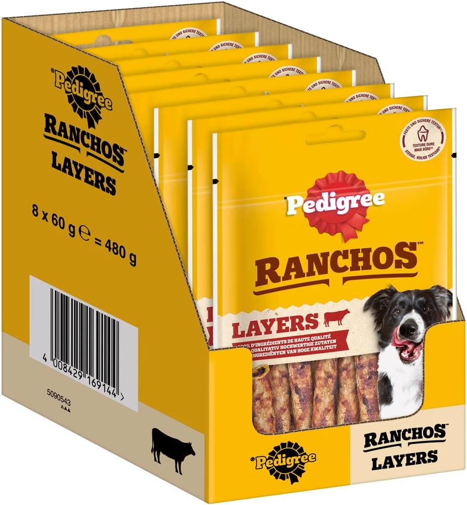 PEDIGREE RANCHOS Dog Snacks Rindfleisch-Kaustangen für Hunde, 8 x 60 g – Geschmackvolle Kaustangen PEDIGREE RANCHOS Dog Snacks Rindfleisch-Kaustangen für Hunde, 8 x 60 g – Geschmackvolle Kaustangen