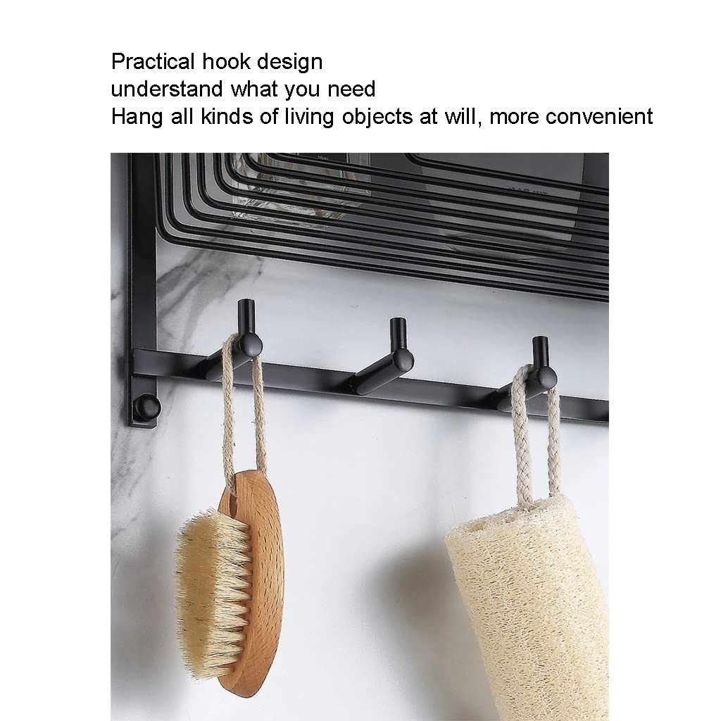 Estantes Estantes de Ducha de Esquina de Baño Estantes Flotantes Negro Cesta de Malla Ampliadare Completo Colgador de Toallas Colgante de Pared Inodoro Almacenamiento Cosmético Resistente a