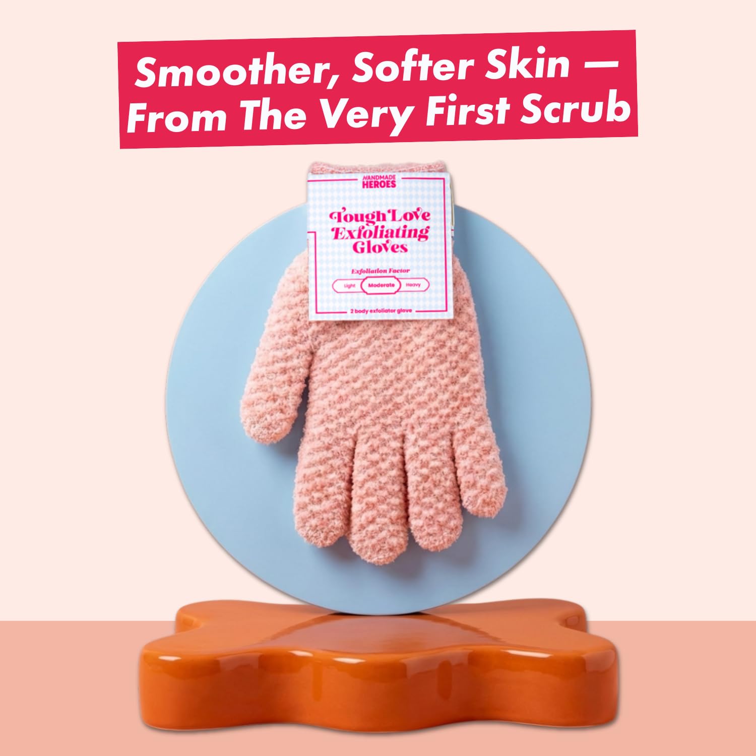 Handmade Heroes Tough Love Peeling-Handschuhe, 2 Stück, wiederverwendbar, Körperpeeling, Waschlappen, Handschuh für Dusche, Bad & Spa, Entfernung abgestorbener Haut, eingewachsenes Haar