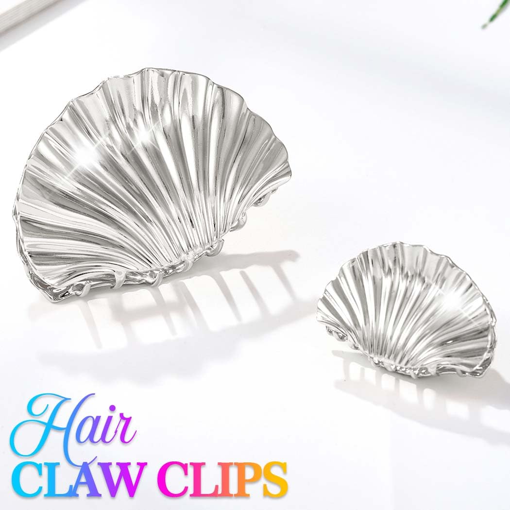 Reaky Seashell Claw Clips Gold Metal Hair Clip Shell Hair Claw Clip Hair Accessories for Women (Silver) - Image 2