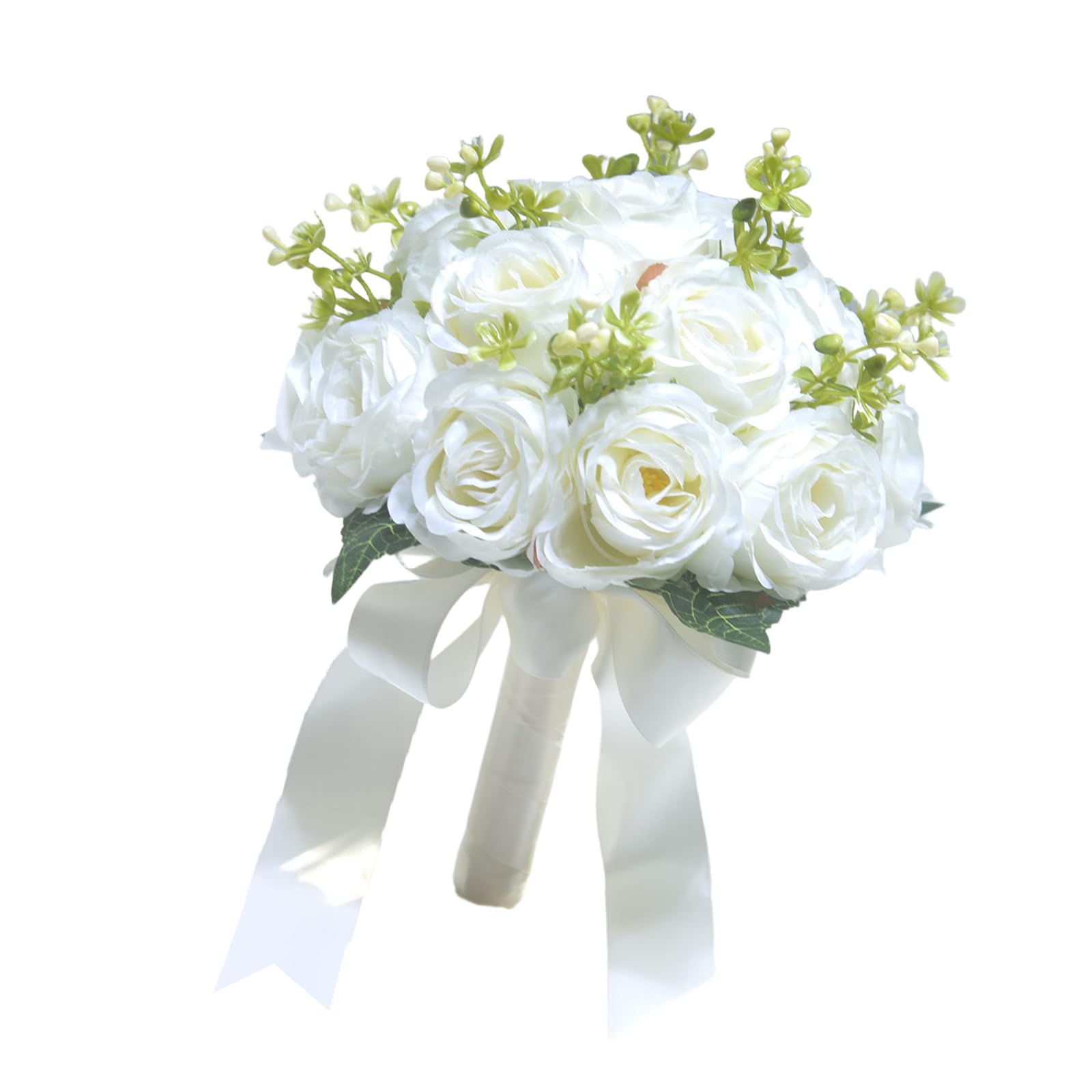 Kaeltsyn Realistic Rose Bouquet White Blue Artificial Rose Bridal Arrangement for Wedding Ceremony Maid Keepsakes White Blue Wedding Bouquet