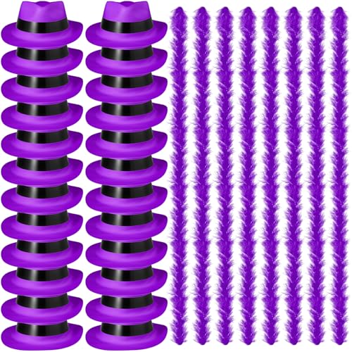JaGely 48 Pcs Neon Party Supplies 24 Gangster Dress Hats 24 Feather Boas for Wedding Party Carnival Costume 1920s(Purple)